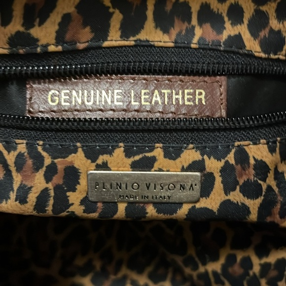 Plinio Visona Vintage Brown & Tan Embossed Leather Italian Laptop Case Purse - Picture 4 of 8